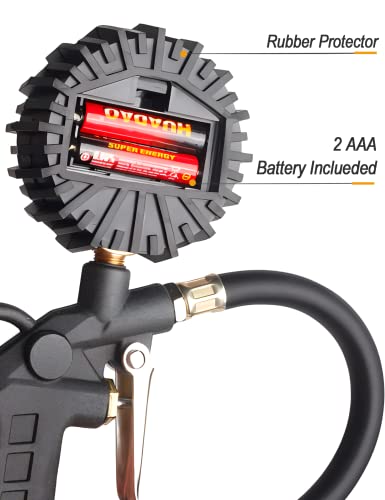 Swicars Digital Pressure Gauge With Tire Inflator, 250 Psi Air Chuck And Compressor Accessories Heavy Duty With Quick Connect Coupler, 0.1 Display Resolution, Car Accessories For Truck, Suv, Rv, Black #TOP3