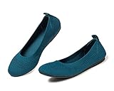 BEJINASH Ballet Flats for Women Soft Slip On Flat Shoes Knit Round Toe Work Flat Mesh Woman Walking Shoes Comfortable Casual, Teal,9.5