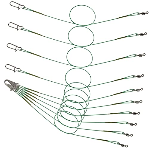 Mikikit 25Pcs Fishing Rotary Leaders Stainless Steel Portable Fishing Wires with Swivel for Freshwater Saltwater Fishing for Anglers Beginners