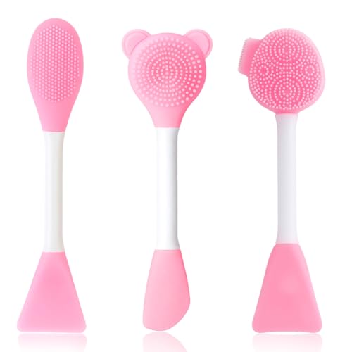 3 Pièces Brosses nettoyantes pour le visage, Brosse à Lèvres Exfoliante, Pinceau à Lèvres Exfoliant en Silicone Double Face, Pinceau pour Enlever les Points Noirs du Nez (Rose)