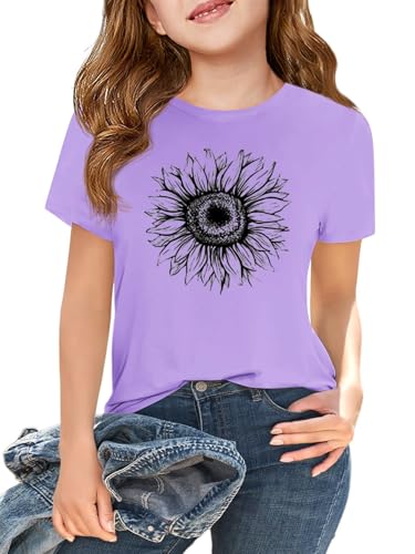 Image of Girls Short Sleeve T Shirts Kids Summer Tops Crewneck Tees 5-14 Years