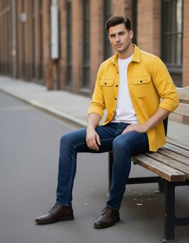 Image of DEELMO Men's Stylish Cotton Blend Casual Shirt || Full Sleeve Button-Down Shirt with Dual Flap Pockets || Comfortable Breathable Fabric || Perfect for Casual Office and Outing Wear