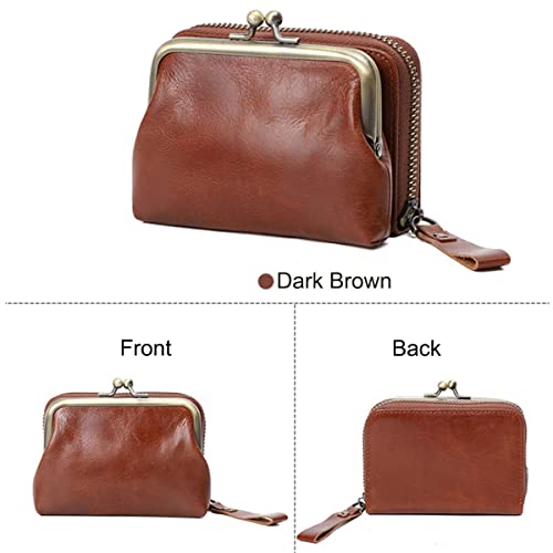 Wallets for Women Cowhide Blocking Card Holder 2 in 1 Organizer Ladies Clutch Kiss Lock Purse Yellow2