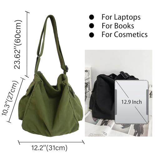 Image of KlaOYer Canvas Messenger Bag Large Hobo Bag Crossbody Shoulder Bag Tote Bag with Pocket for Women and Men