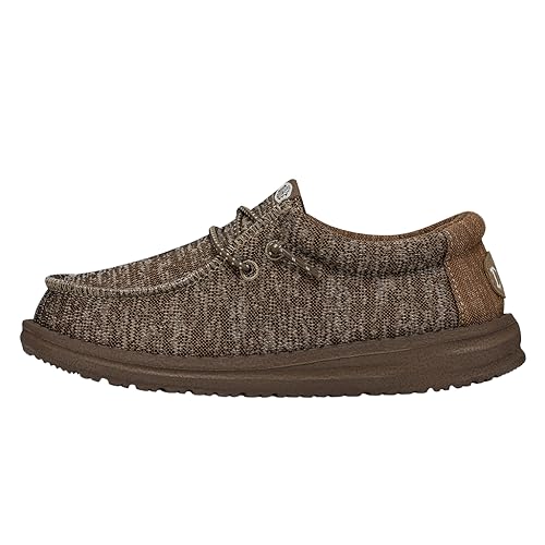 Image of HEYDUDE Boy's Wally-Youth Sport Knit Walnut Size 1 | Youth's Shoes | Youth Slip-on Loafers | Comfortable & Light-Weight