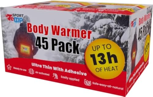 Body Warmers (45 Count) - Up to 13 Hours of Heat, Easily Apply with Adhesive - Ultra Thin, Easy, All Natural - Air Activated, Odorless Hot Body Warmers - Sport Temp