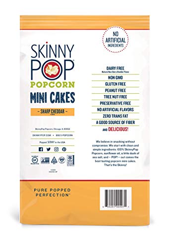 Image of SkinnyPop Sharp Cheddar Popcorn Mini Cakes, 12ct, 5oz Grocery Size Bags, Skinny Pop, Healthy Popcorn Snacks, Gluten Free