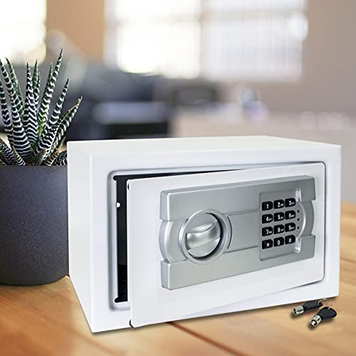 Cofre Eletrônico Digital Aço Senha E Chave, EW200D, Casa Liba (Branco)