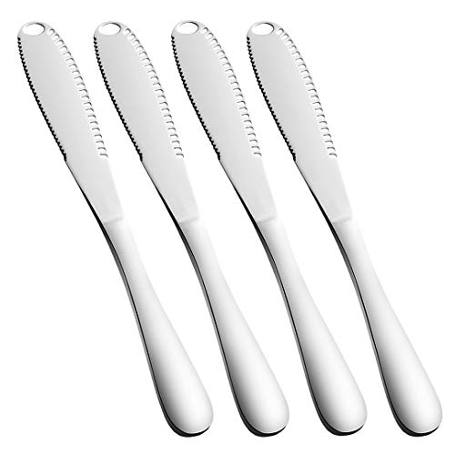 Stainless Steel butter Spreader Knife, 3-in-1 Kitchen Gadgets, Curler, Butter Grater, Multifunctional Chopping Slot with Serrated Edge (Silver, 4)â€¦