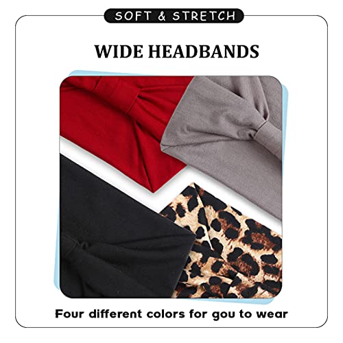 Image of Kachanaa 4 Pack Wide Headbands for Women Elastic Knotted Yoga Sport Workout Headbands Turban African Head Wraps Hair Accessories(Stylish)