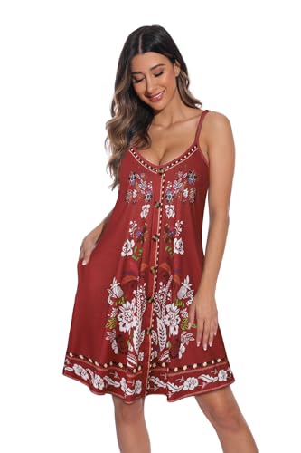 Image of JOELLYUS Summer Dresses for Women Spaghetti Strap Button Down Casual Sundress Beach Cover Up Dress with Pockets 2026