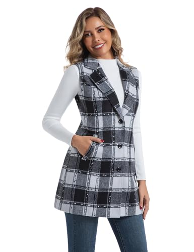 Image of IDEALSANXUN Plaid Vest for Women Fall Winter Sleeveless Blazer Jackets