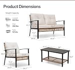 LAUSAINT HOME 4-Piece Patio Conversation Set, Comfortable Oversized Outdoor Furniture Set with Soft Cushion and Storage Metal Coffee Table for Backyard, Porch, Garden and Poolside, Beige