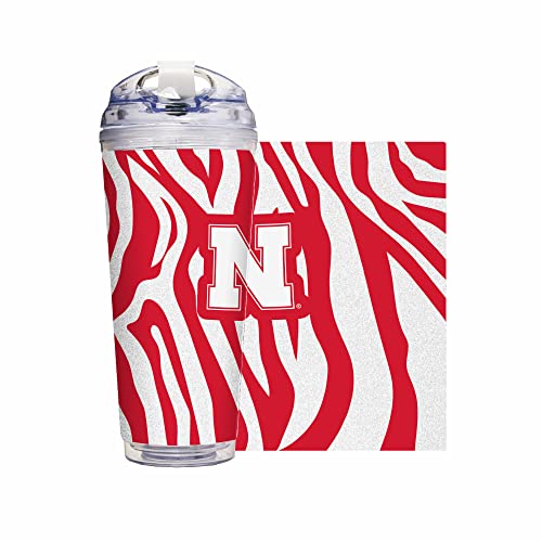 Image of Rico Industries NCAA Glitter 24oz Acrylic Glitter Tumbler with Hinged Lid, Officially Licensed Double Wall Tumbler with Straw