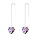 EVER FAITH 925 Sterling Silver Cute Love Heart Ear Threader Dangle Earrings Vitrial Light Purple Adorned with Swarovski crystals
