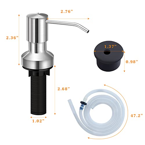 Sink Soap Dispenser For Kitchen Sink, Countertop Built In Sink Soap Dispenser With 47”Extension Tube Kit, No Need To Fill The Little Bottle Again ( Brushed Nickel ) #TOP4