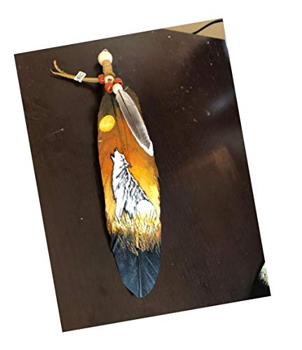 Roger Enterprises Wolf Hand Painting On Large Feathers By Aztec Indian #TOP1