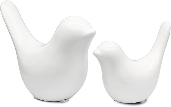 2 Pcs Modern Style Animal Statues, White | Decorative Ornaments, Birds Statues, Ceramic Decor, For Office Desktop, Bookshelf, Bedroom, Living Room, Cabinets