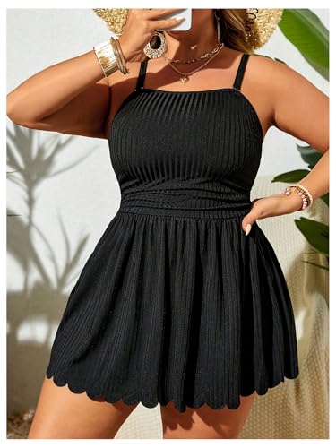 OYOANGLE Women's Plus Size 2 Piece Tankini Swimsuit Textured Ruffle Hem Swim Dress with Bottoms Swimwear4