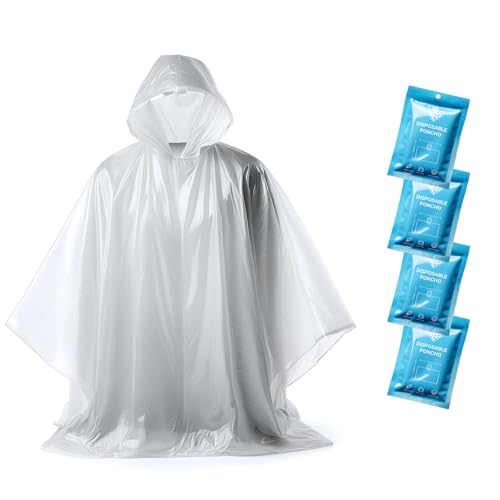 ZENO - ZENO Disposable Rain Ponchos for Adults - Clear with Hood, Compact Emergency Ponchos for Hiking, Camping, Travel - Pack of 4 - -27%
