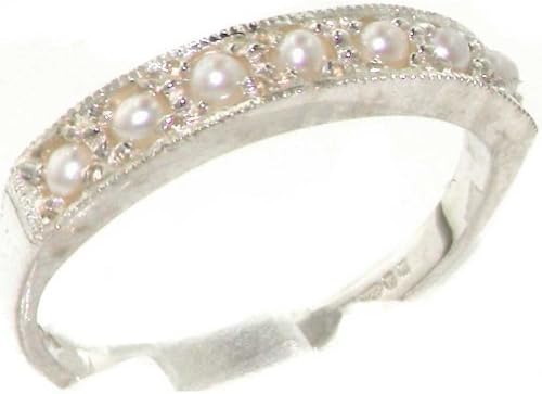 LetsBuyGold 925 Sterling Silver Cultured Pearl Womens Band Ring - Sizes 4 to 12 Available