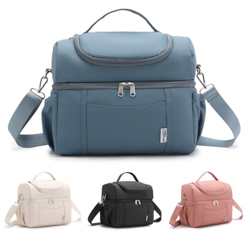 MOIFASL Insulated Lunch Bag Large Double Layer Lunch Box Men Women Adult Portable Leakproof Lunch Cooler Bag with Adjustable Strap Reusable Lunch Box for Work Picnic