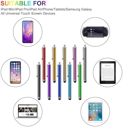 Stylus Pen [10 Pack] Universal Capacitive Touch Screen Pens for Tablets, iPad mini, iPad Pro, iPad Air, Smartphones, Samsung Galaxy - Multiple Colors - 2