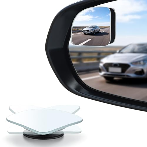 LivTee Blind Spot Mirror, Fan HD Glass Frameless Convex Rear View Mirror with wide angle Adjustable Stick for Cars SUV and Trucks, Pack of 4