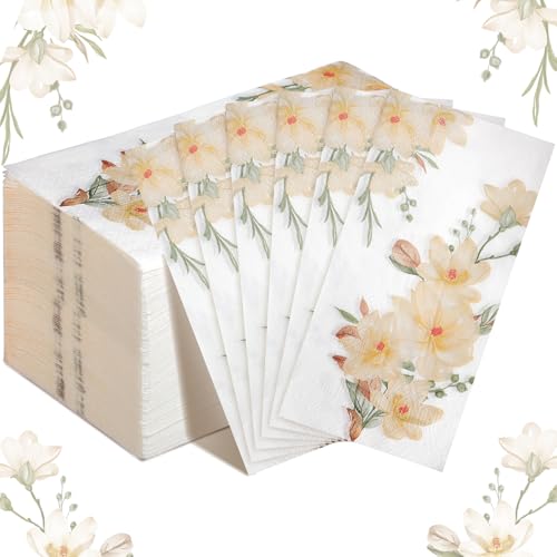 Hotop 120 Pcs Floral Disposable Hand Towels for Bathroom Bulk 2 Ply Boho Spring Paper Napkins for Bathroom Guests Magnolia Decorative Paper Dinner Napkins Garden Wedding Party Table Decor 7.9 x 4.3
