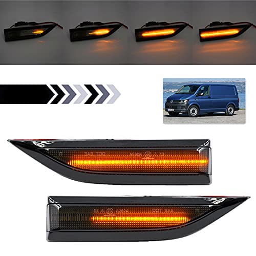 Luz de señal de giro dinámica LED indicador lateral repetidor marcador lámpara dinámica fluyendo ling secuencial compatible con VW Transporter T6 Van 2015-2020 lente ahumada Cover