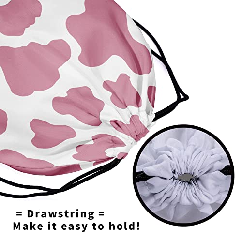 Image of Nerxy Pink Cow Grip Bag Gymnastics - Animal Spots Drawstring Grip Bag for Gymnast Strawberry Color Gym Pouch Bags for Personal Equipment