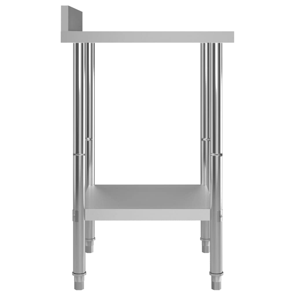 Mesa de trabajo de acero inoxidable con reborde 60 x 60 x 93 cm, capacidad de carga de 80 kg, pies niveladores antideslizantes, estante inferior para gastronomía, cocina, restaurante