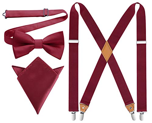 Image of HISDERN Bow Tie and Suspenders for Men Elastic X-Back Suspender and Bowtie Set Adjustable Braces for Wedding Tuxedo