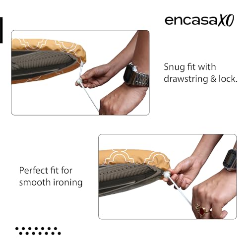 Image of Encasa XO Ironing Board Cover with 3mm Thick Felt Pad for Steam Press (Fits Standard Medium Boards of 112x34 cm) Heat Reflective, Scorch & Stain Resistant, Printed - Peach Tiles