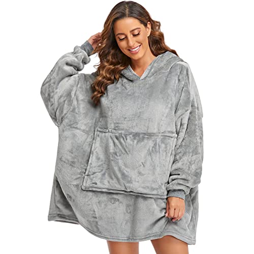 Fohevers Couverture à Capuche Sweat-Shirt à Couverture Portable pour Femmes/Hommes Énorme Se Blottir Chaleureuse Arrêtez-Vous Gros Couverture à Capuche Sweat-Shirt Gris Cover