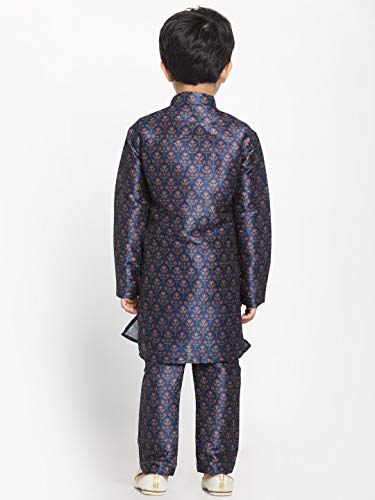 Image of JBN Creation Boys' Multicolor-Base-Yellow Silk Blend Kurta and Pyjama Set