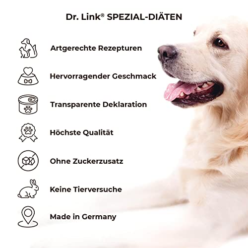 Dr. Link Spezial-Diät Hundefutter speziell für die Leber, Proteinquelle Huhn, für Hunde - Stoffwechsel, Elektrolytausgleich, Unterstützung der Leberfunktion – 6x400g