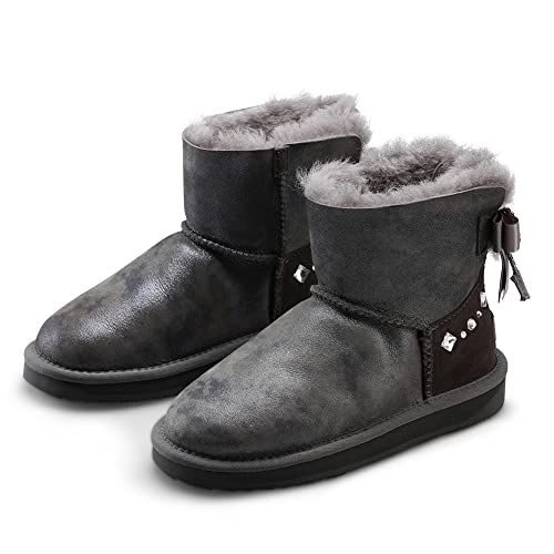 UGG NOCK Womens Boots Ladies Winter Snow Boots Ankle Mini Bailey Braid Premium Australian Sheepskin Wool Shoes Grey Color 8L EU 39