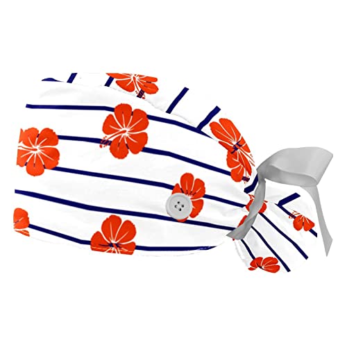 Chapeaux bouffants JDEZ en lot de 2 avec motif fleur de hibiscus rouge