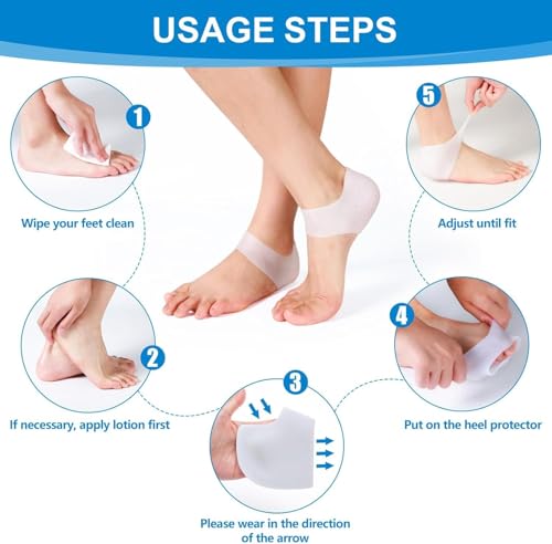 Image of UCRAVO Silicone Heel Protectors for Cracked Heels, Pain Relief & Foot Care -1 Pair Moisturizing Gel Heel Sleeves for Men & Women - Reusable Breathable Silicone Socks for Plantar Fasciitis & Dry Heels