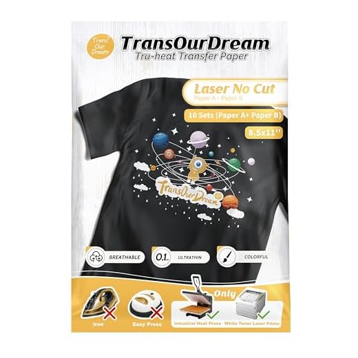 TransOurDream Laser No-Cut Dark Heat Transfer Paper for T Shirts (A+B, 8.5x11", 10 Sets) Self-Weeding Iron on Transfer Paper for Laser Printer with White Toner