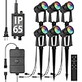 SUNTHIN Outdoor Landscape Lighting with Remote, RGBW Color Changing Spot Uplights, 6 Pack