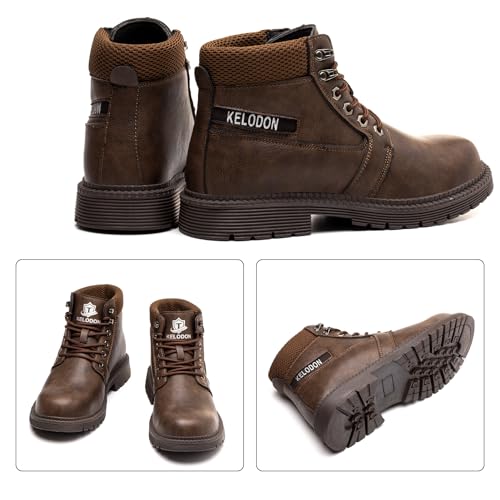 KELODON Men's 6-Inch Leather Winter Safety Boots - Waterproof Steel Toe, Indestructible, Warm Construction 6