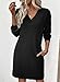 EVALESS Fall Dresses for Women 2025 Fashion V Neck Long Sleeve Summer Mini Dress Solid Casual Beach Vacation Clothes Tshirt Dresses with Pockets Women's Clothing Black Large