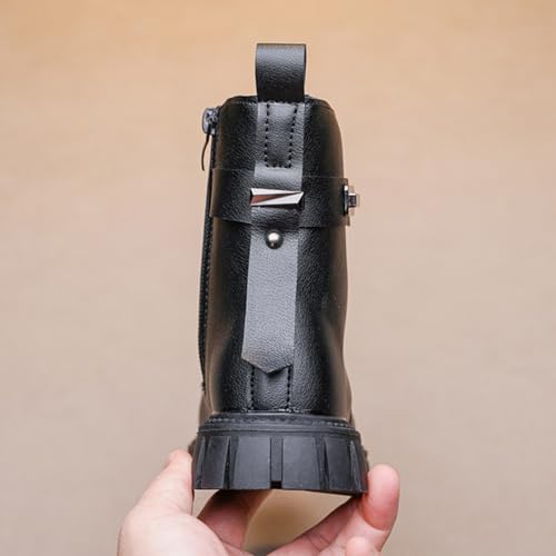 Girls Lace Up Ankle Boots Leather Combat Riding Boots Side Zipper Cosplay Costumes Lug Sole Ankle Booties 4-12 Years3