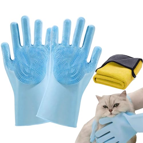 Gants de Toilettage pour Chat,Gants en silicone pour enlever les poils de chat et toilettage | Accessoire de nettoyage doux pour chatons, chiots et animaux domestiques, pour un usage quotidien