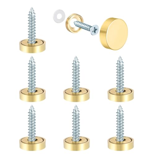 8PCS Juttzzei Brass Mirror Screws Caps, 12mm Brass Decorative Screws with Caps, Upgraded Brass Decorative Screw Cap Covers for Mirrors, Furniture Fittings, Glass, Tables, Wardrobes - Golden