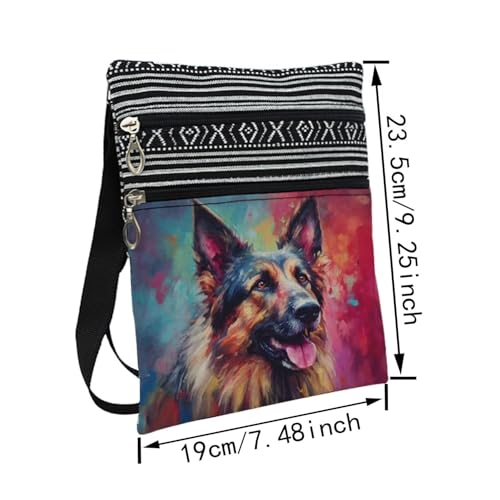 German Shepherd Dog Messenger Bag Small Ethnic Pattern Printed Adjustable Strap Crossbody Zipper Bag German Shepherd Dog Phone Bag Wallet Cute Shoulder Handbag for Women2