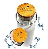 Zarto® Trinkflasche mit Gravur für Kinder Edelstahl 750 ml - Wasserflasche personalisiert mit Namens-Gravur - Sportflasche auslaufsicher - Bambusdeckel & Tragegriff