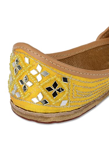 DESI COLOUR Leather Mojari Punjabi Jutti for Women Ethnic Footwear- Mirror (Yellow, Numeric_4) 1